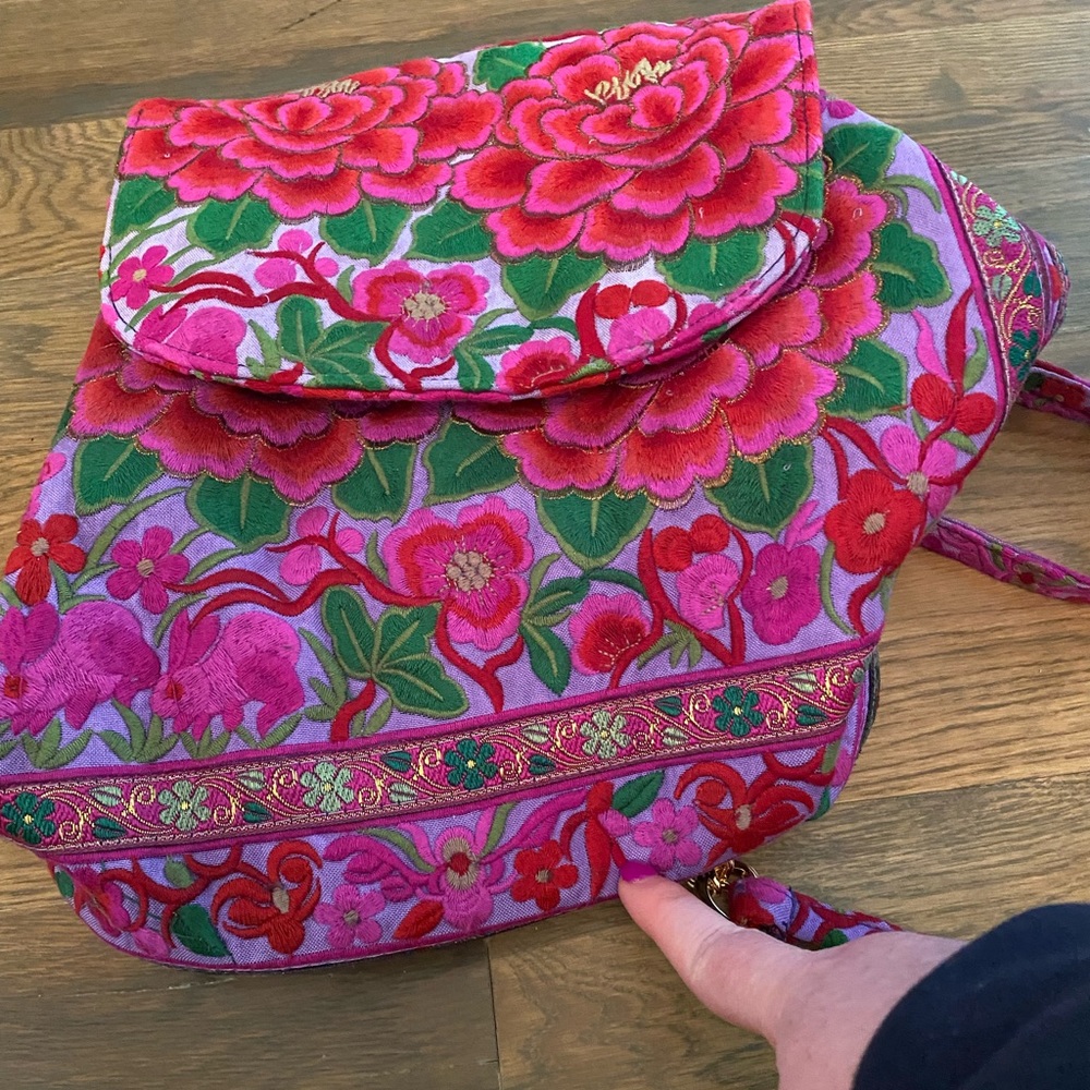 Blumera Nadine Purple Floral Embroidered Bohemian Backpack - Picture 4 of 8